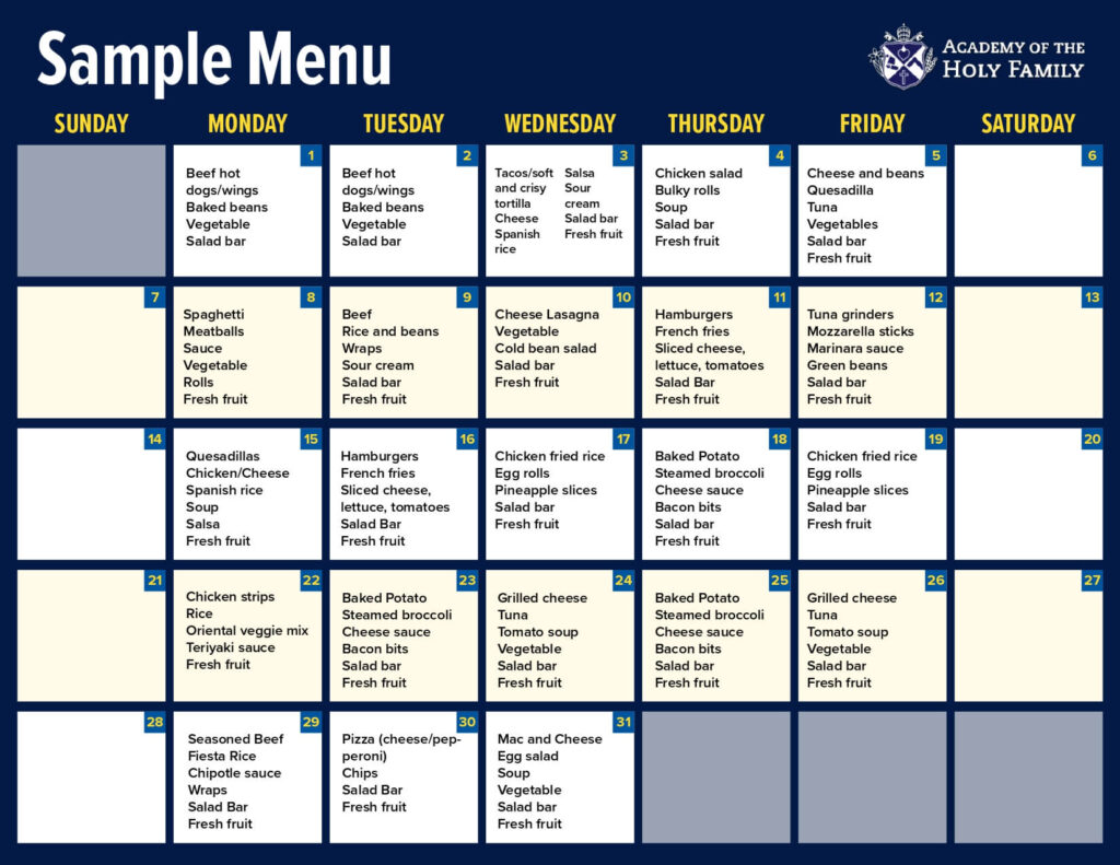 Sample Lunch Menu
