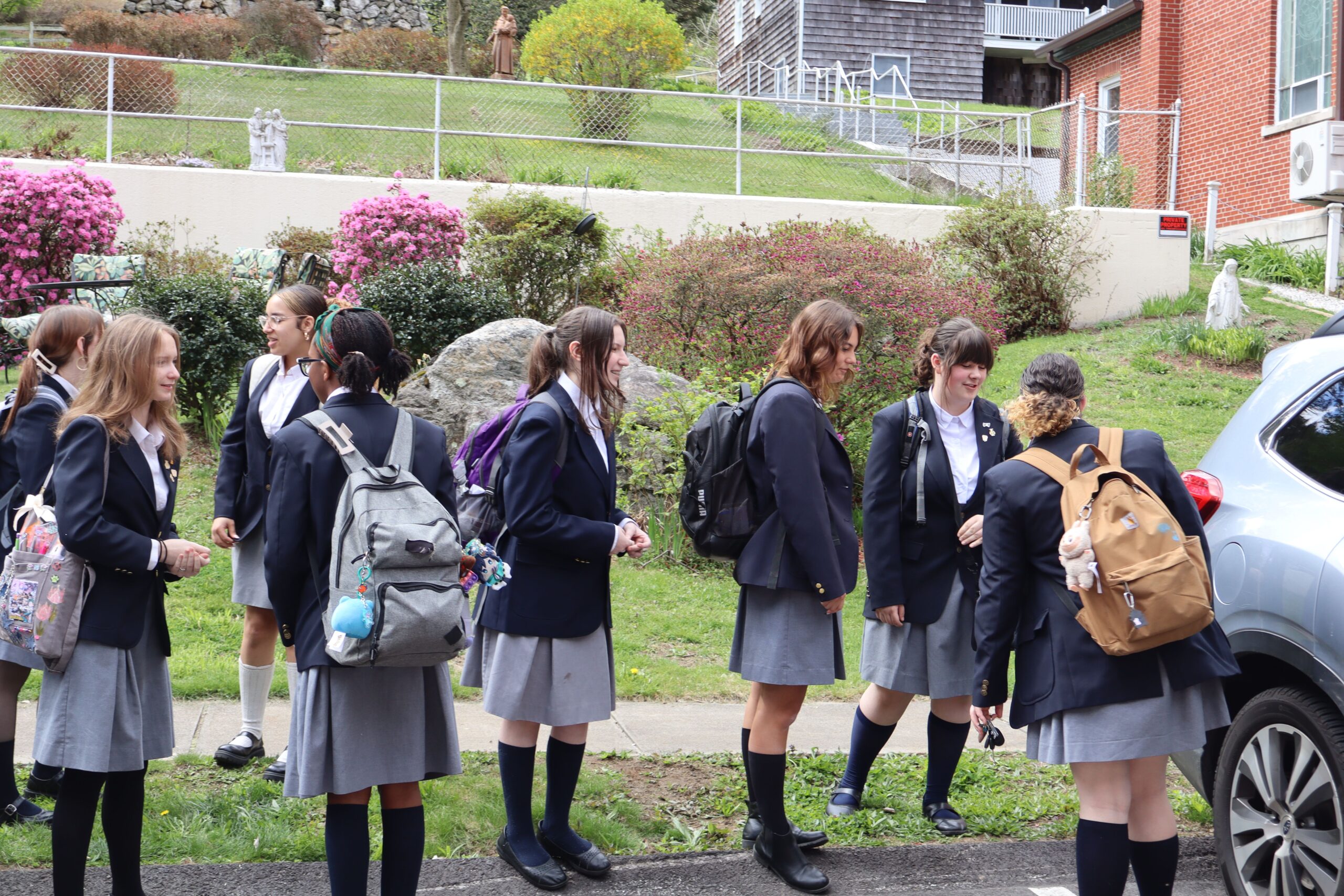 Students talking outside