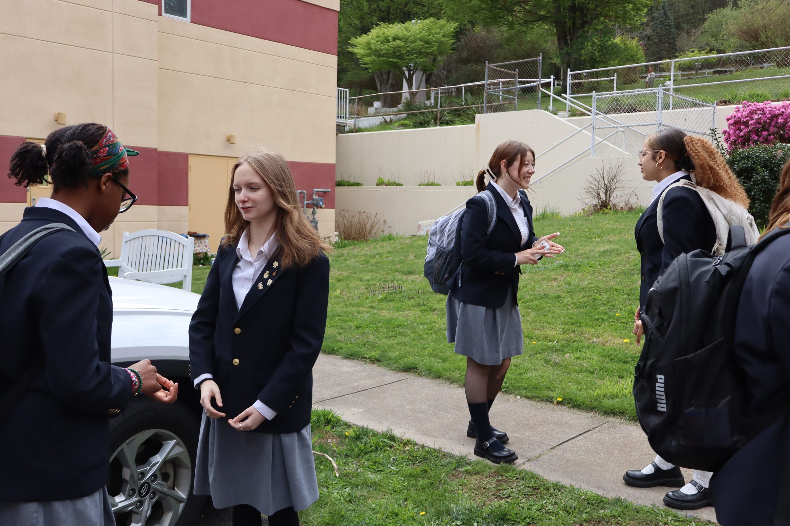 Students talking outside